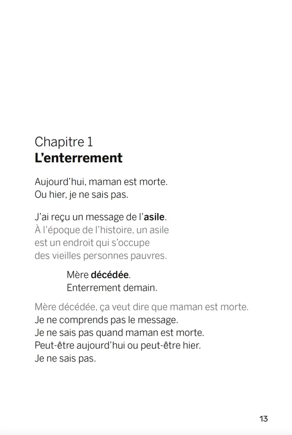 Etranger de Camus extrait FALC Editions Kilema