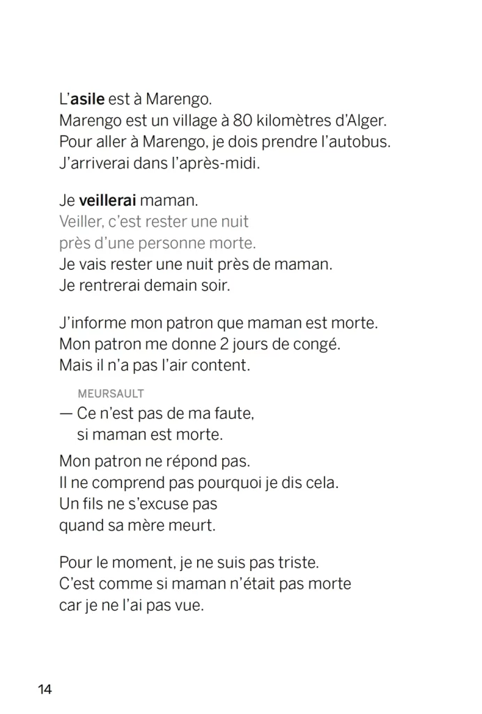 Etranger de Camus extrait FALC Editions Kilema