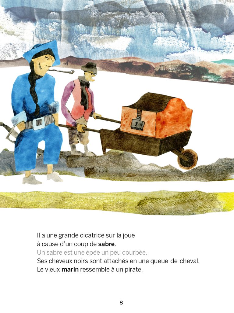 Suite du Chapitre 1 de L'île au trésor de Robert Louis Stevenson traduit en Facile à lire et à comprendre (FALC) et publié par Kiléma Éditions.