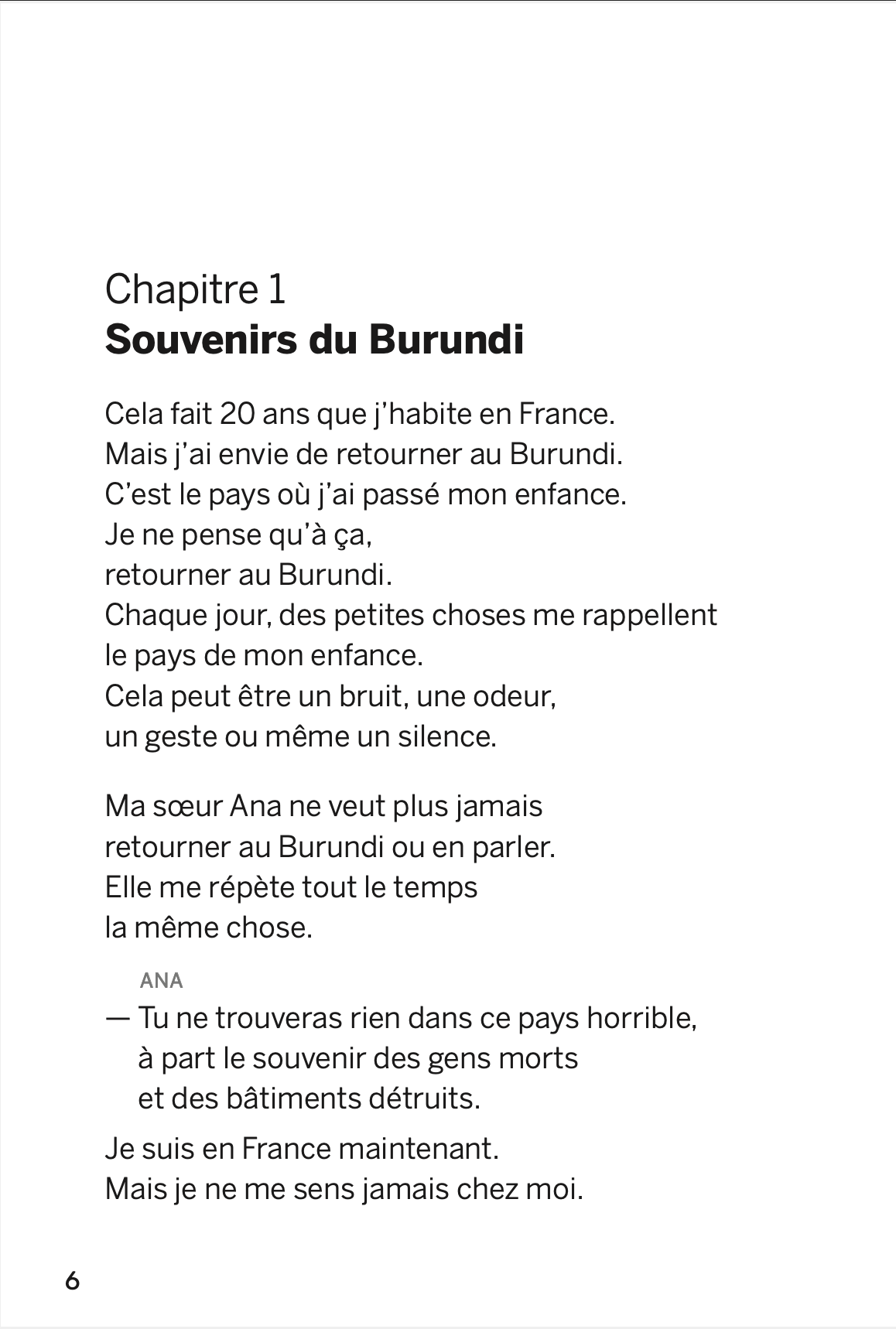 Page 6 du livre Petit Pays de Gaël faye, en FALC